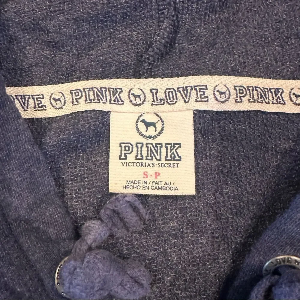 Victoria's Secret Love PINK 86 Women's Blue Hoodie Full Zipper Sweatshirt Size S